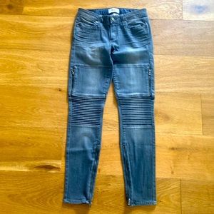 Paige gray wash Moto zip ankle jeans